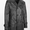 Men's Salcombe Black Leather Peacoat with Slim Fit and Double Breasted Design right side