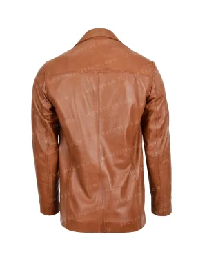 Men's Soft Leather Blazer David in Tan with Classic Three Button Front and Slim Fit back