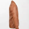 Men's Soft Leather Blazer David in Tan with Classic Three Button Front and Slim Fit right side