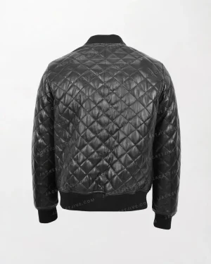 Men’s Warren Black Leather Jacket with Quilted Design and Zippered Pockets back