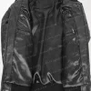 Men’s Warren Black Leather Jacket with Quilted Design and Zippered Pockets inside