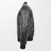 Men’s Warren Black Leather Jacket with Quilted Design and Zippered Pockets right side