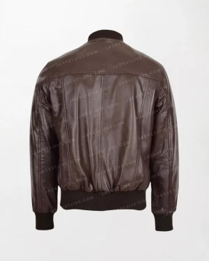 Ryan Brown Leather Bomber Jacket with Smooth Texture and Uniform Leather Details back