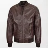 Ryan Brown Leather Bomber Jacket with Smooth Texture and Uniform Leather Details