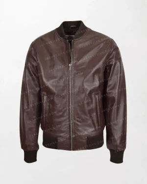Ryan Brown Leather Bomber Jacket with Smooth Texture and Uniform Leather Details