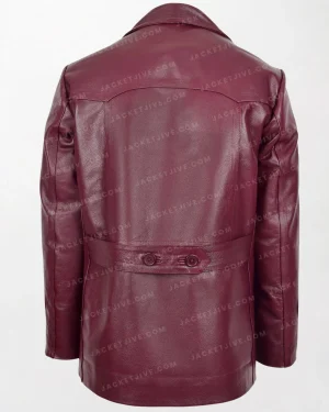 Salcombe Men's Burgundy Leather Peacoat with Classic Pea Coat Style and Regular Fit back