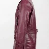Salcombe Men's Burgundy Leather Peacoat with Classic Pea Coat Style and Regular Fit side way