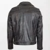 Sean Men's Vintage Black Leather Motorcycle Jacket with Quilted Chest and Zippered Closure back