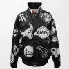 Hip-Hop 50th Anniversary NBA Leather Jacket celebrating 50 years of hip-hop with a sleek black leather design and NBA logos