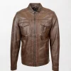 Jaime Timber Men's Leather Biker Jacket with Zippered Pockets and Front Closure