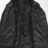 Men's Black Button Fastening Reefer Leather Jacket with Shiny Front Buttons open
