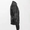Men's Black Leather Biker Jacket Nelson with Zippered Front, Cuffs, and Slim Fit right way