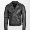 Black Leather Jacket with Front Zipper and Sleeve