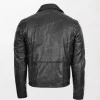 Mens Black Leather Jacket with Front Zipper and Sleeve Zipper Pockets back