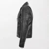 Mens Black Leather Jacket with Front Zipper and Sleeve Zipper Pockets left left site
