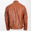 Mens Brown Biker Leather Jacket with Zippered Collar and Premium Quality Leather back