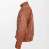 Mens Brown Biker Leather Jacket with Zippered Collar and Premium Quality Leather right way