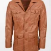 Jerry Tan Men's Brown Reefer Leather Coat with Button Fastening