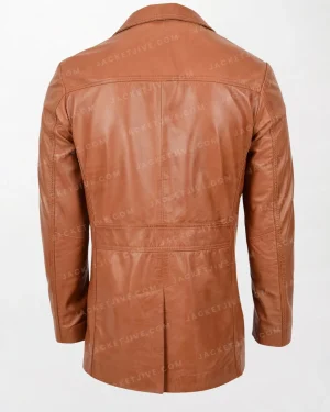 Mens Button Fastening Reefer Leather Jacket Jerry Tan back