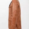 Mens Button Fastening Reefer Leather Jacket Jerry Tan left way