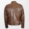 Mens Classic Milton Brown Leather Jacket with Zipper and Motorcycle Style back