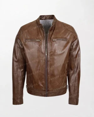 Men's Classic Milton Brown Leather Jacket with Zipper and Motorcycle Style