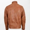 Men's Leather Jacket with Brown Color and Chest Zipper Pockets Standing Collar back
