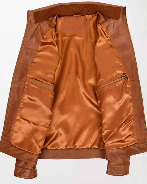 Men's Brown Leather Jacket with Chest Zipper Pockets