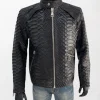 Natural snakeskin leather bomber moto jacket with a textured finish and stylish design