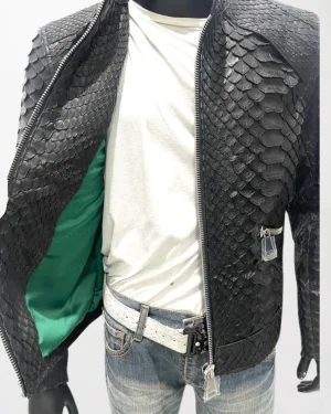 Natural Snakeskin Leather Bomber Moto Jacket way style