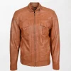 Mens Jaime Tan Biker Leather Jacket for Men with Casual Style