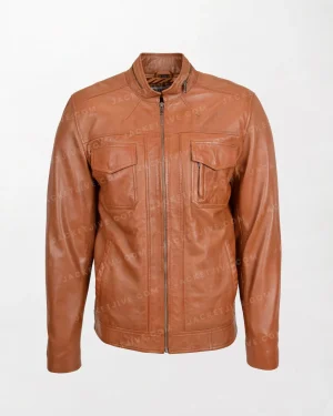 Mens Jaime Tan Biker Leather Jacket for Men with Casual Style