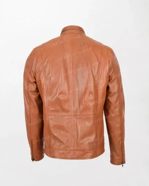 ens Jaime Tan Biker Leather Jacket for Men with Casual Style back
