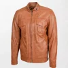 ens Jaime Tan Biker Leather Jacket for Men with Casual Style left way