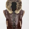 2X Aviator flying pilot shearling bomber vest in brown with faux fur lining.