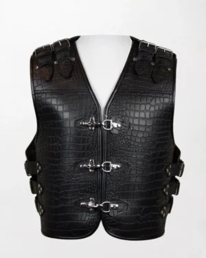 Men's crocodile leather motorcycle vest in a sleek design