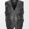 Men's Leather Brando Gilet Biker Vest with Cross Zip front