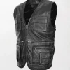 Men's Leather Brando Gilet Biker Vest with cross zip design