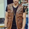 Men's Leather Vest with Multiple Pockets