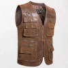 Men's leather vest featuring multiple pockets