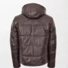 Men's Rory Brown Leather Hooded Puffer back
