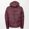 Men's Rory Burgundy Leather Puffer Jacket back