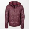 Men's Rory Burgundy Leather Puffer Jacket front