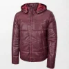 Men's Rory Burgundy Leather Puffer Jacket side