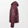 Men's Rory Burgundy Leather Puffer Jacket side look