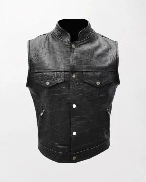 Real Leather Motorcycle Crocodile Print Vest Waistcoat Jacket