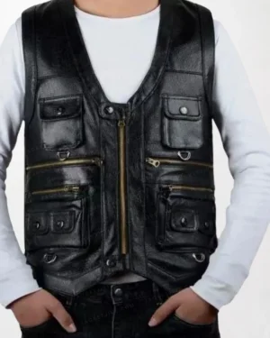 Sleeveless Leather Hunter Waistcoat Gilet Casual Jacket main
