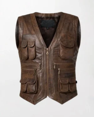 Vintage commando leather vest for men with a rugged and timeless military-inspired design.