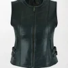 Women's leather motorcycle vest featuring gun pockets.