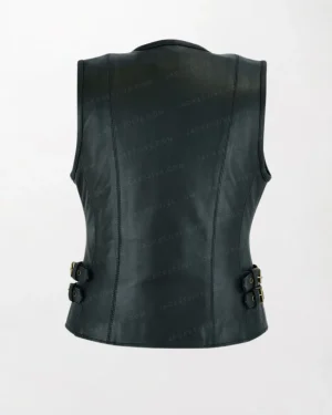 Women’s Leather Motorcycle Vest with Gun Pockets back